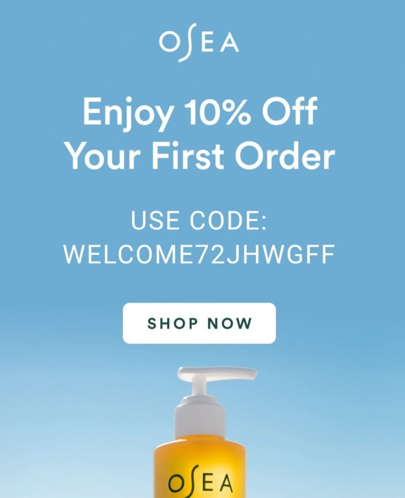 Above the fold area of Welcome email 1 of the brand OSEA Malibu